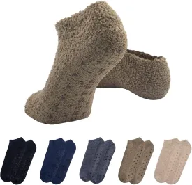 Mens 5 Pairs Winter Warm Fuzzy Non Slip Hospital Home Slipper Socks
