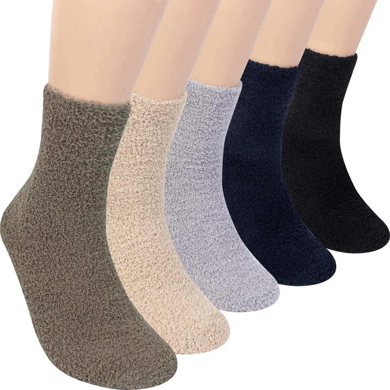 Mens 5 Pairs Winter Warm Fuzzy Non Slip Hospital Home Slipper Socks