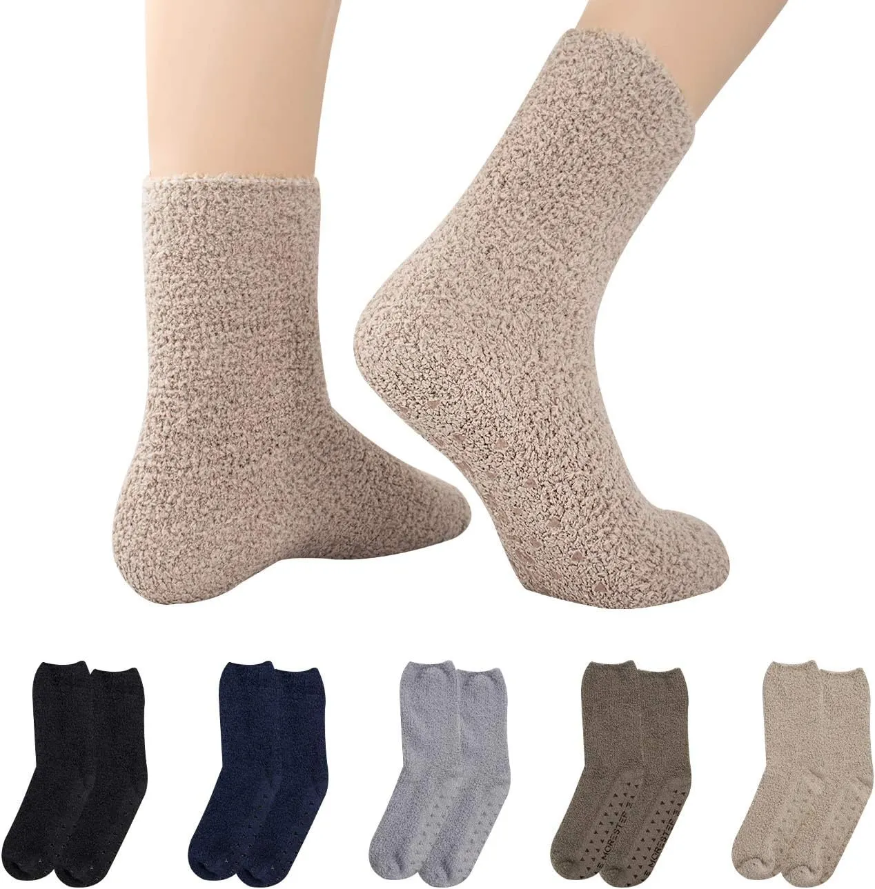 Mens 5 Pairs Winter Warm Fuzzy Non Slip Hospital Home Slipper Socks