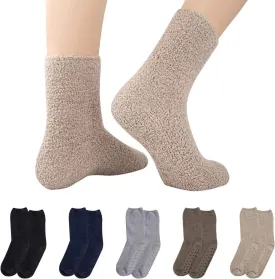Mens 5 Pairs Winter Warm Fuzzy Non Slip Hospital Home Slipper Socks