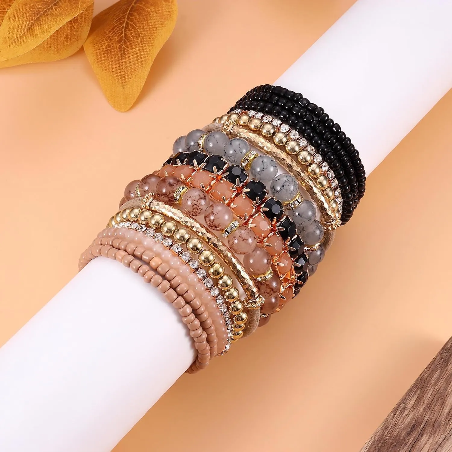 MILACOLATO 4 Sets Boho Bracelets for Women Multi-Color Layered Stackable Natural Beaded Bracelets Adjustable Stretch Bohemian Bracelets