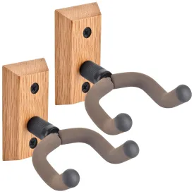 MOREYES Guitar Wall Mount 2 Pack, Guitar Hanger with Adjustable Soft Guitar Hooks for All Size Guitars, U-Shaped Guitar Hanger Wall Mount for Acoustic Guitar, Bass, Easy to Install, Oak, Brown