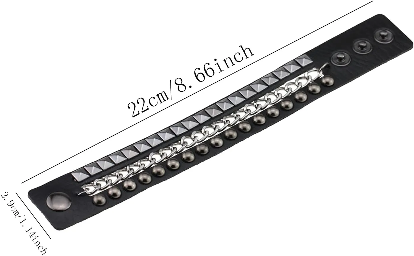 NEWITIN 12 Pieces PU Leather Bracelets Punk Bracelet Adjustable Goth Cuff Bracelet Gothic Rivet Buckle Wristbands Black Bracelets for Men Women