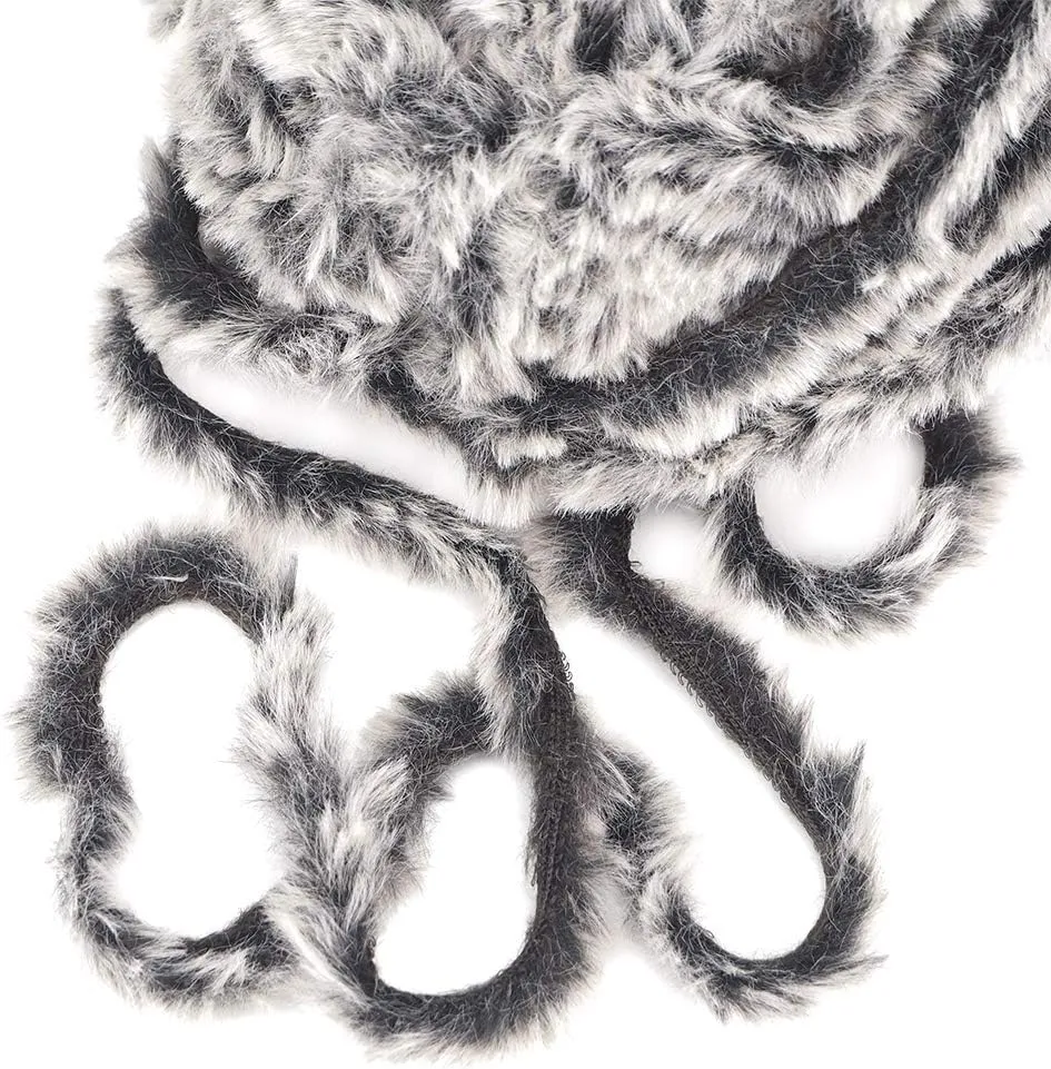 NICEEC 2 Skeins Faux Fur Yarn Super Soft, Chunky & Fluffy, Eyelash Yarn for Crochet & Knitting (Total Length 70yds,3.53oz) - Black with White