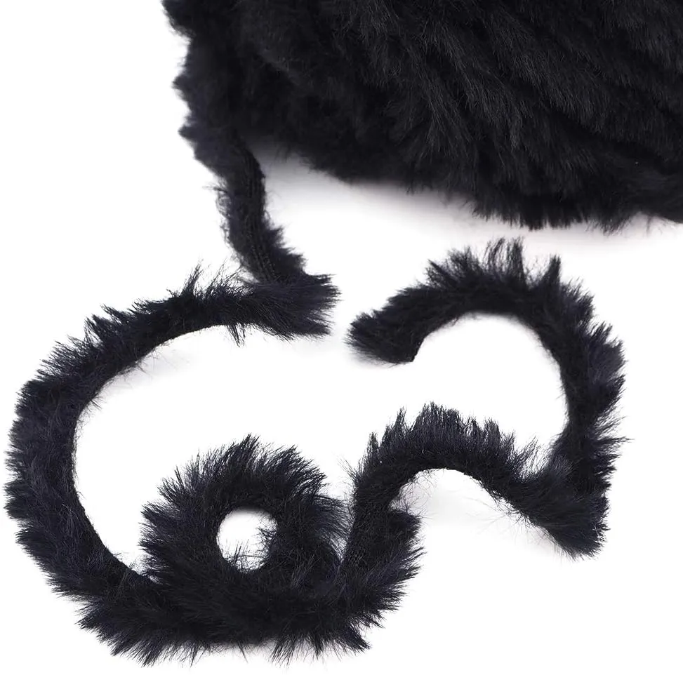 NICEEC 2 Skeins Faux Fur Yarn Super Soft, Chunky & Fluffy, Eyelash Yarn for Crochet & Knitting (Total Length 70yds,3.53oz) - Black