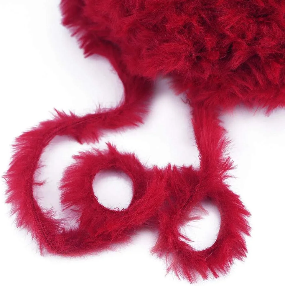 NICEEC 2 Skeins Faux Fur Yarn Super Soft, Chunky & Fluffy, Eyelash Yarn for Crochet & Knitting (Total Length 70yds,3.53oz) - Red