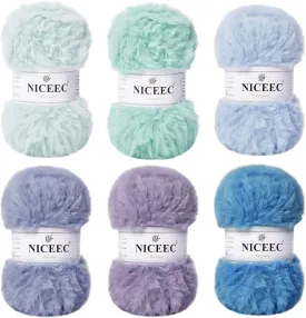 NICEEC Faux Fur Yarn Super Soft, Chunky & Fluffy, Eyelash Yarn for Crochet & Knitting(Total Length 210yds/10.6oz) - Blue Series/300g