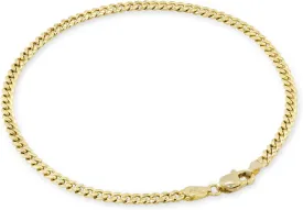 Nuragold 10k Real Yellow Gold Miami Cuban Link 3mm Chain Bracelet or Anklet (7"-9") Italian Jewelry for Men & Women