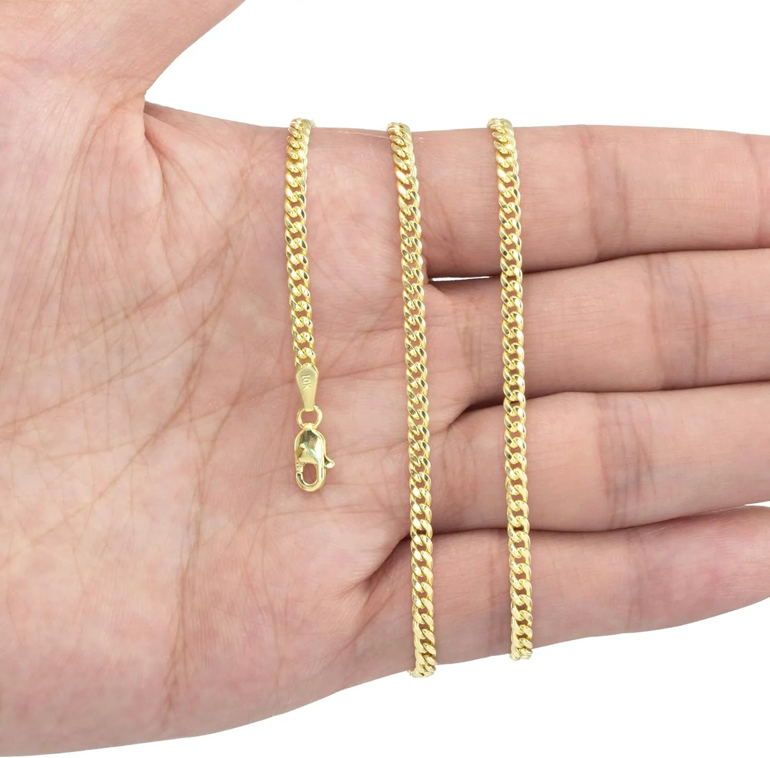 Nuragold 10k Real Yellow Gold Miami Cuban Link 3mm Chain Bracelet or Anklet (7"-9") Italian Jewelry for Men & Women