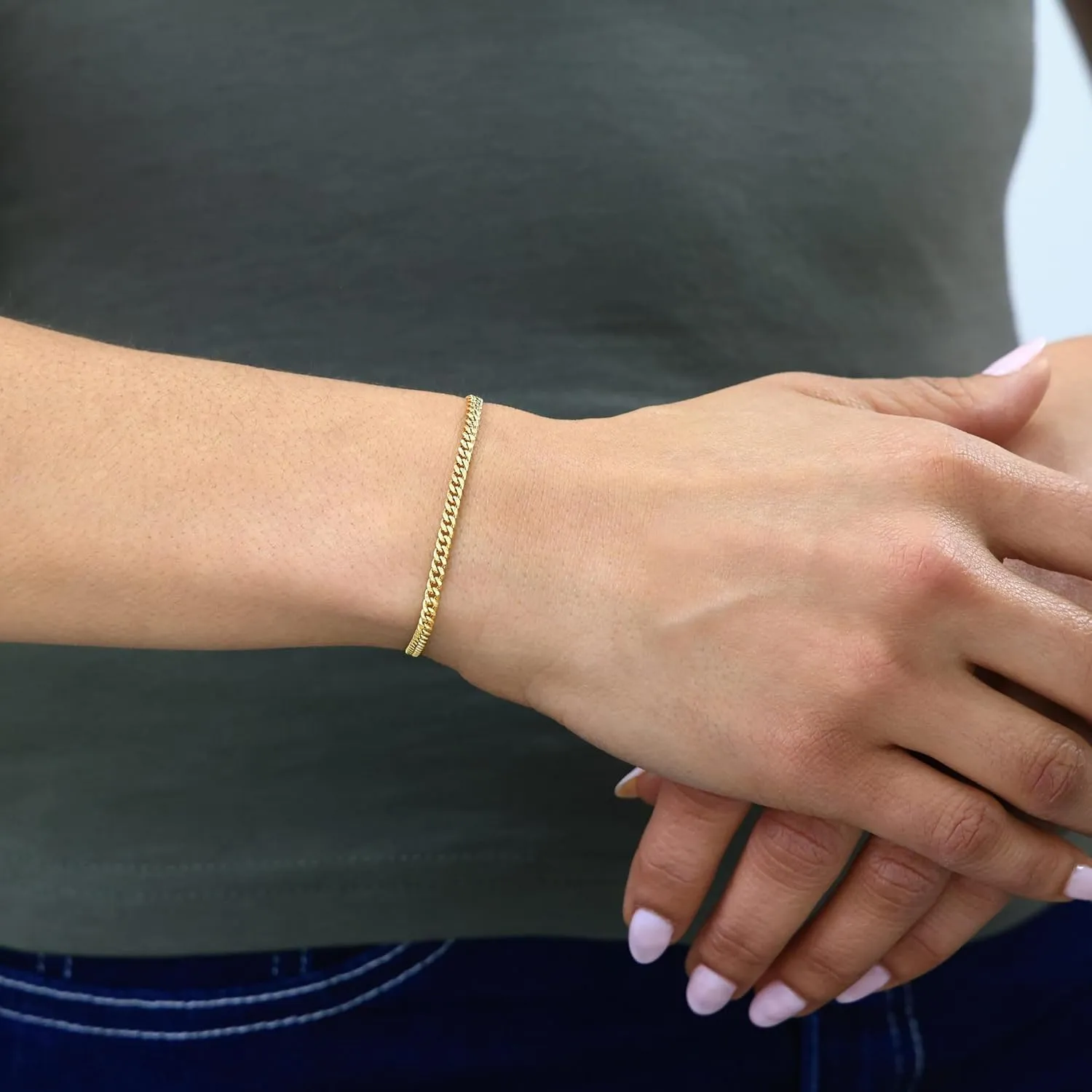 Nuragold 10k Real Yellow Gold Miami Cuban Link 3mm Chain Bracelet or Anklet (7"-9") Italian Jewelry for Men & Women