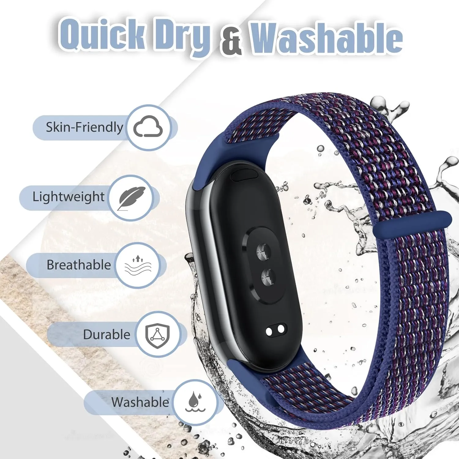 Nylon Sport Band Compatible with Xiaomi Smart Band 9/8, Soft Adjustable Breathable Sport Loop Watch Strap Replacement Wristband for Women & Men, 3pcs