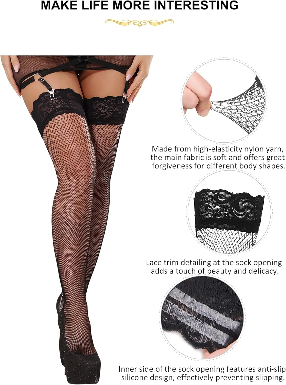 ohyeah Women Floral Lace Garter Belt for Thigh Highs Stockings 4-Strap Metal Clip Plus Size Sexy Mesh Suspender Garter Belts