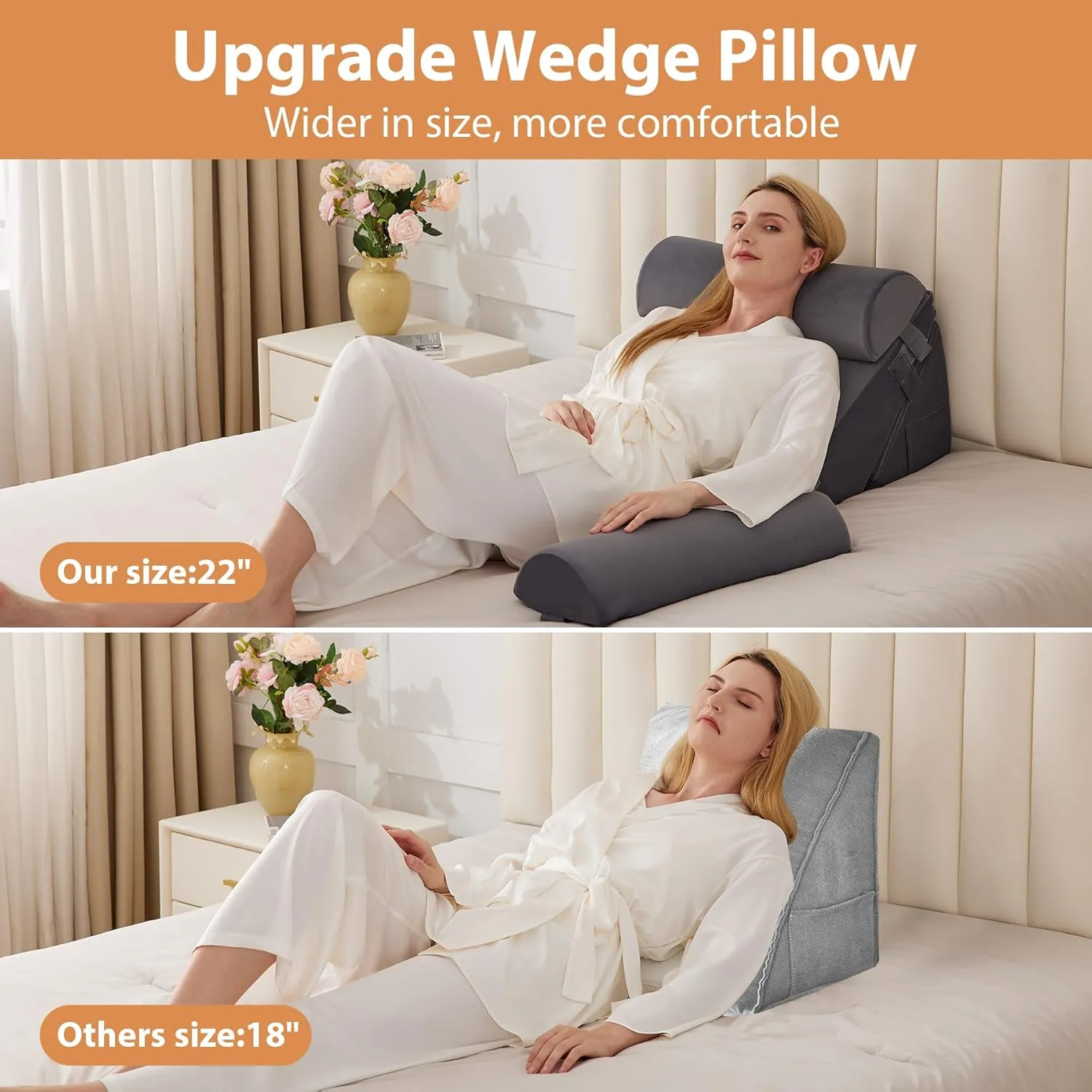 Orthopedic Bed Wedge Pillow Set 4Pcs, Adjustable Memory Foam Wedges Pillow, Pillow Wedge for Post Surgery, Back Pain Relief, Triangle Pillow for Acid Reflux, Snoring, GERD, Plush Grey