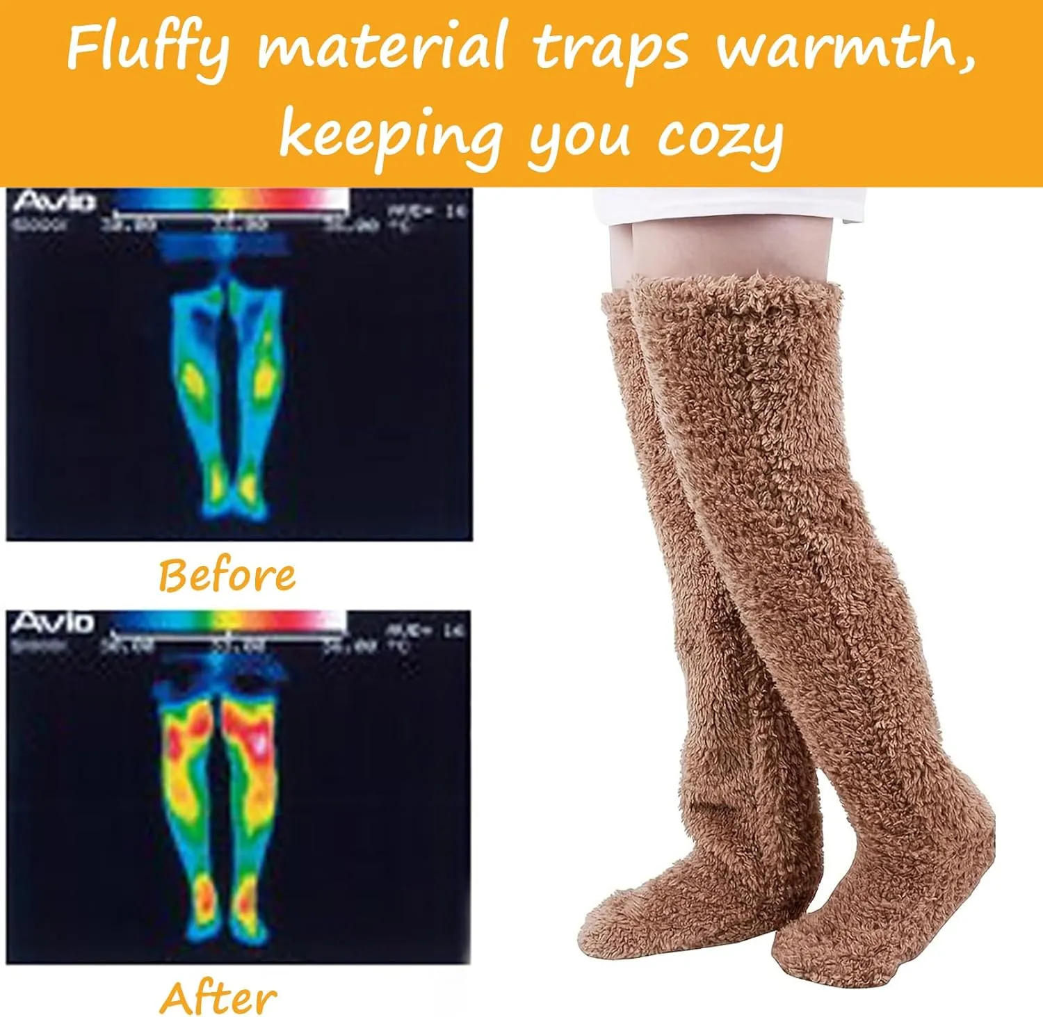 Over Knee Fuzzy Socks for Men & Women, Warm Cozy Leg Warmers for Winter, Open-Toe Design for Versatile Indoor Comfort