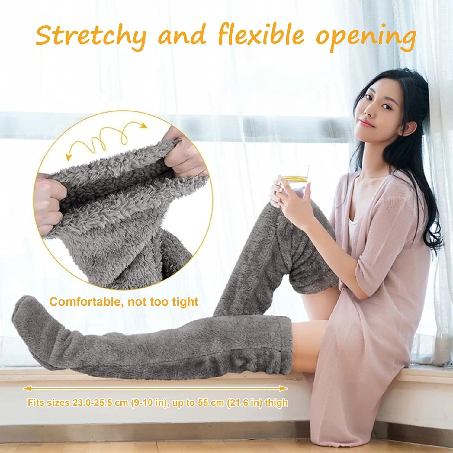 Over Knee Fuzzy Socks for Men & Women, Warm Cozy Leg Warmers for Winter, Open-Toe Design for Versatile Indoor Comfort