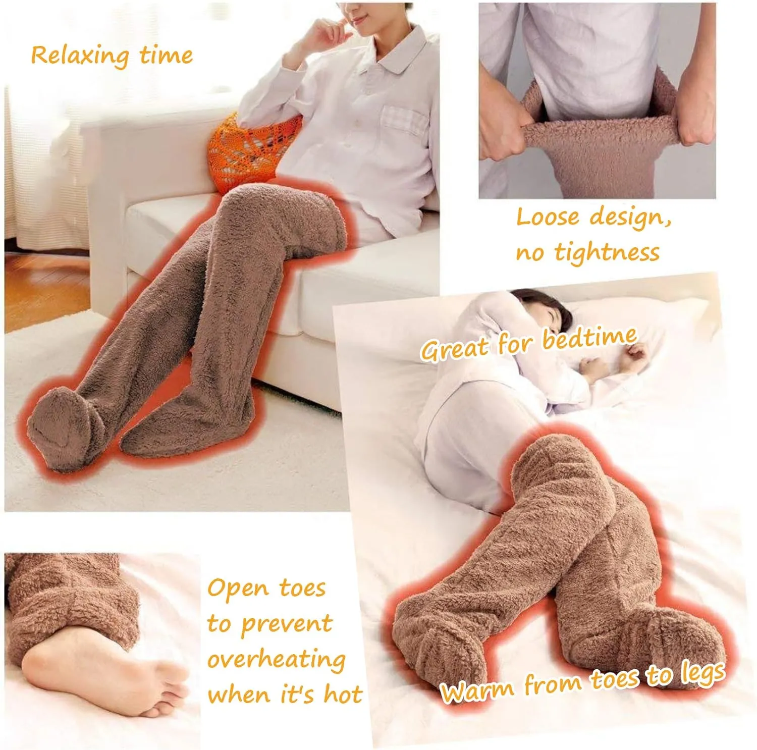 Over Knee Fuzzy Socks for Men & Women, Warm Cozy Leg Warmers for Winter, Open-Toe Design for Versatile Indoor Comfort