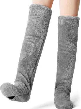 Over Knee Fuzzy Socks for Men & Women, Warm Cozy Leg Warmers for Winter, Open-Toe Design for Versatile Indoor Comfort