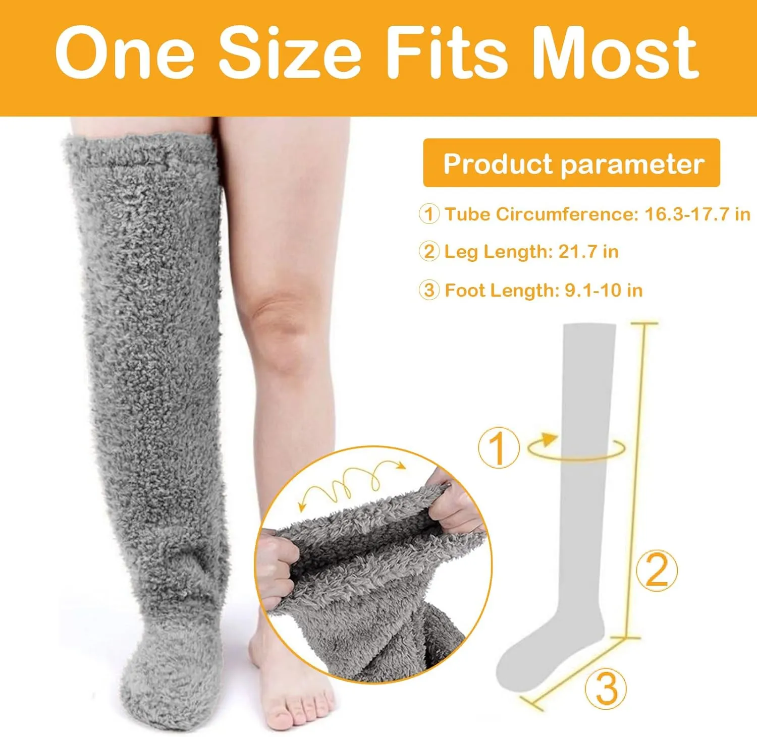 Over Knee Lightweight Fuzzy Socks, Plush Slipper Stockings, Cozy Leg Warmers for Men & Women, Home Lounge & Sleep