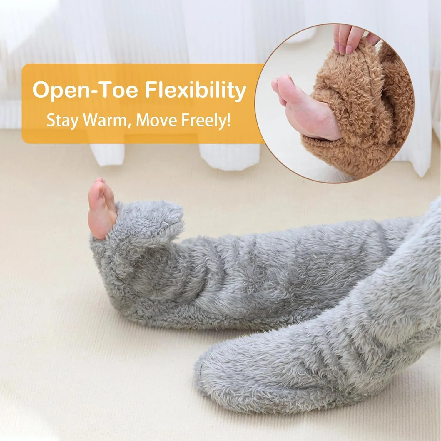 Over Knee Lightweight Fuzzy Socks, Plush Slipper Stockings, Cozy Leg Warmers for Men & Women, Home Lounge & Sleep