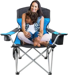 Oversized Camping Chairs for Adults Heavy Duty, 500lbs Heavy Duty Beach Chairs for Adults, Folding Chair with Cooler Bag & Cup Holder, Side Pocket, Blue & Black