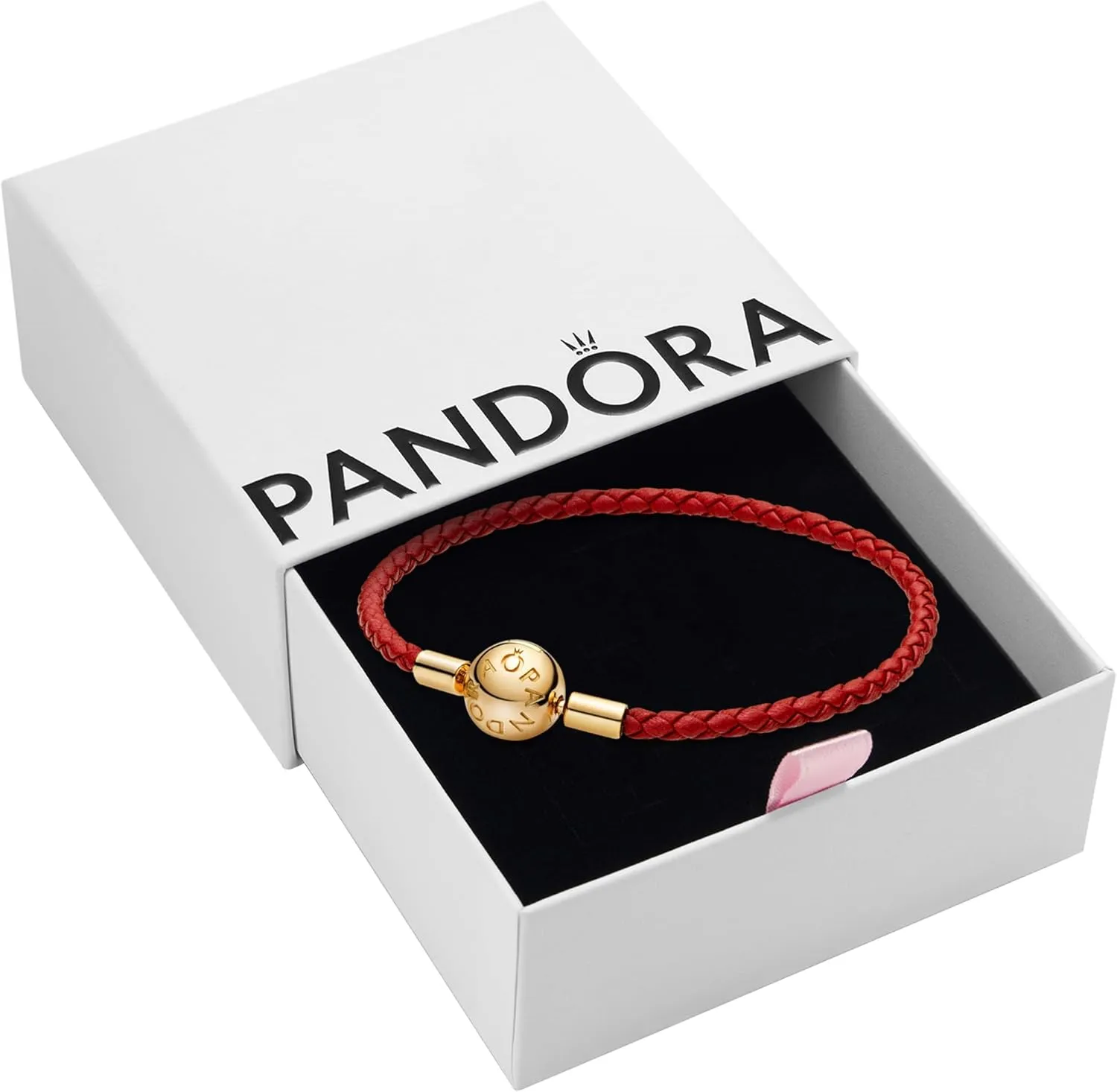 Pandora Moments Woven Leather Bracelet with Gold Clasp - Gift for Her Shine - With Gift Box