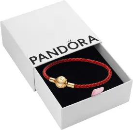 Pandora Moments Woven Leather Bracelet with Gold Clasp - Gift for Her Shine - With Gift Box
