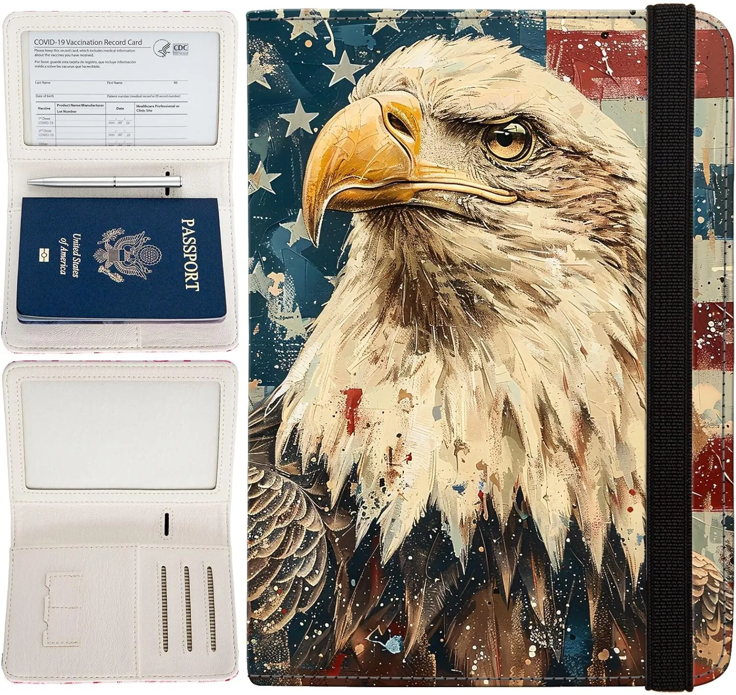 Passport Holder,Cute Passport Cover,Travel Wallet with Credit Card Slots Rfid passport Wallet Waterproof Documents Organizer Women Men (Bald eagle)