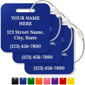 Personalized Luggage Tags, Custom Name and Address for Suitcases and Backpack Blue Travel Tag, Set of 3, 2x2 Inches, Acrylic Heavy Duty Waterproof, Made in The USA by My Sign Center