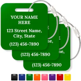 Personalized Luggage Tags, Custom Name and Address for Suitcases and Backpack Green Travel Tag, Set of 3, 2x2 Inches, Acrylic Heavy Duty Waterproof, Made in The USA by My Sign Center
