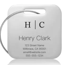 Personalized Luggage Tags for Suitcases - Stainless Steel Custom Luggage Tags for Backpacks & Bags, Sturdy, Waterproof & Heavy Duty (Silver/Square)