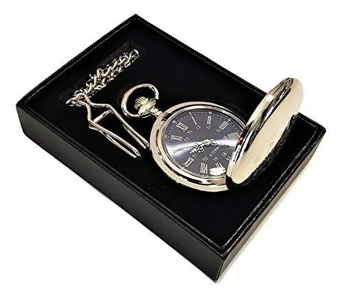 Personalized Pocket watch, Customized pocket watch engraved gift. Box included, Stainless chain and engraving is included.