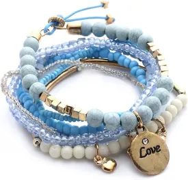Pingyongchang Boho Letter LOVE Coin Stackable Bead layering Strand Statement Bracelets Bohemian Multilayer Stretch Charm Bracelets for Women Gifts Jewelry