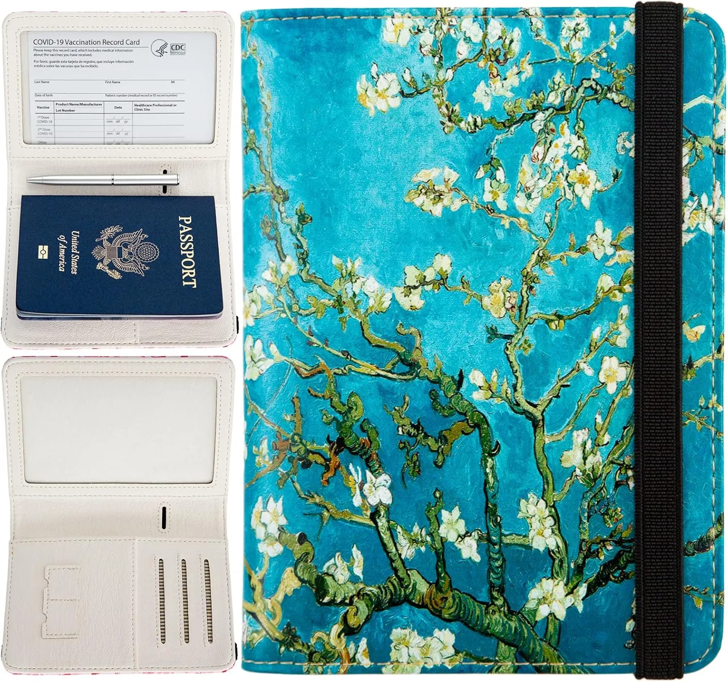 Pink Passport Holder,Cute Passport Cover,Travel Wallet with Credit Card Slots Rfid passport Wallet Waterproof Documents Organizer Women Men (Almond Blossom)