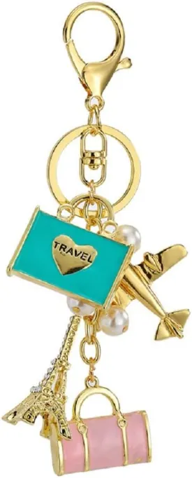 Plane Keychain - Eiffel Tower Crystal Key Ring 1 Set Travel for Bag Car Supplies,Rhinestone ations Bag Accessories Creative Gift to Women Girls