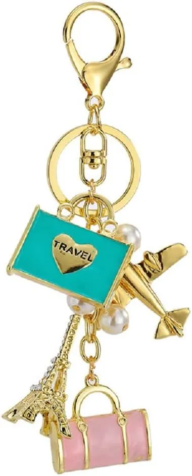 Plane Keychain - Eiffel Tower Crystal Key Ring 1 Set Travel for Bag Car Supplies,Rhinestone ations Bag Accessories Creative Gift to Women Girls
