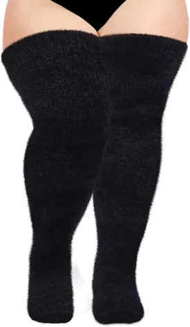 Plus Size Plush Thigh High Socks for Women Fuzzy Stocking Thick Over the Knee Fleece Leg Warmers Boot Socks
