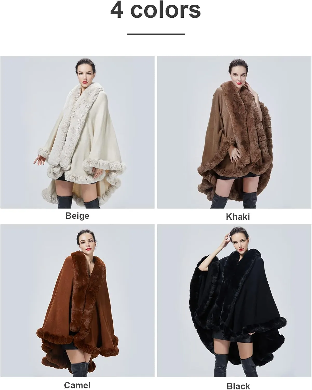 Poncho Hooded Shawl Wrap Women Cape Winter Faux Fur Trim Coat Sleeveless Cardigan Dressy Cloak for Party