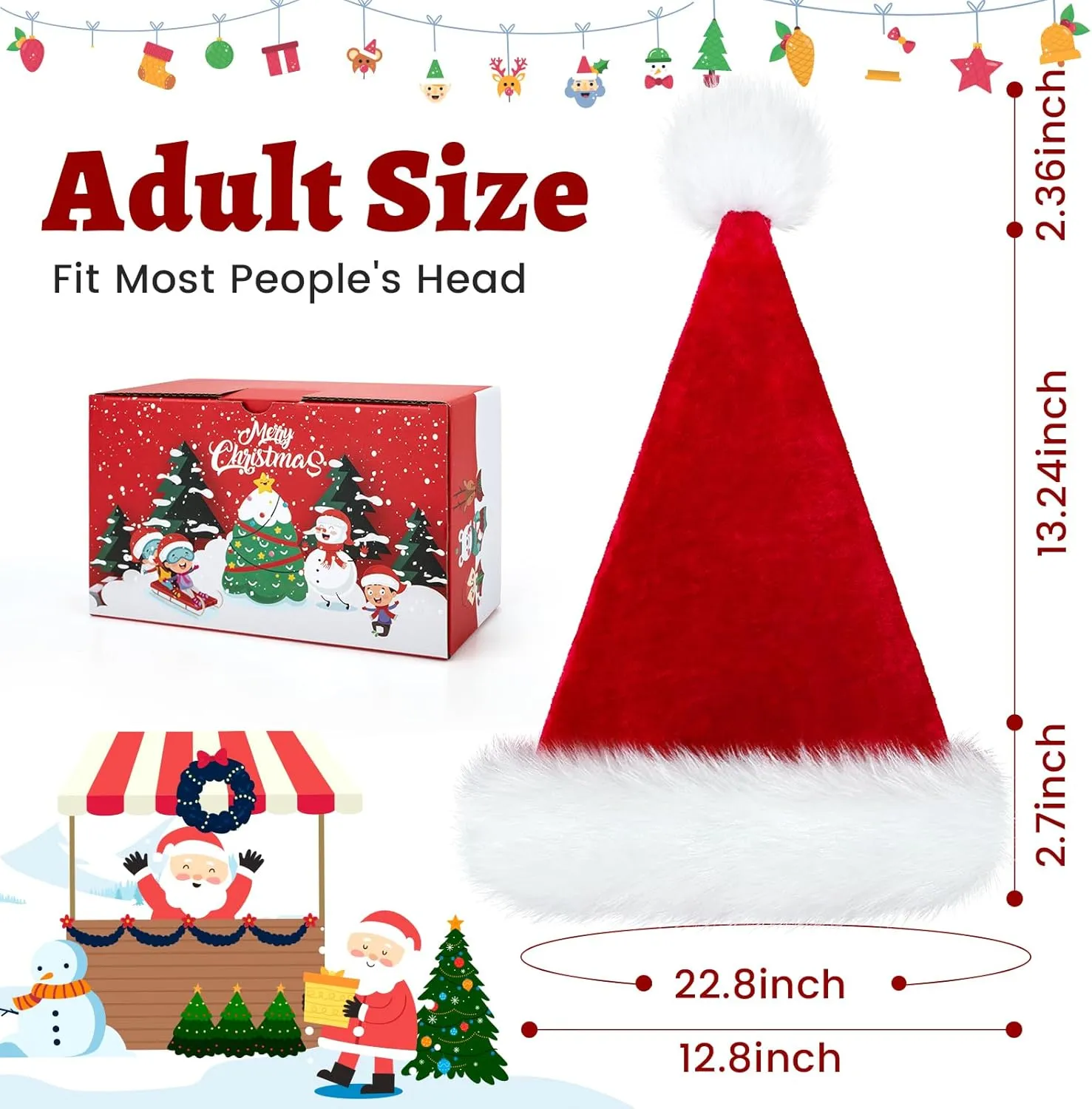 RJVW Christmas Hat, Santa Hat, Xmas Holiday Hat for Adults, Unisex Velvet Classic Santa Hat for Xmas New Year Party Headwear