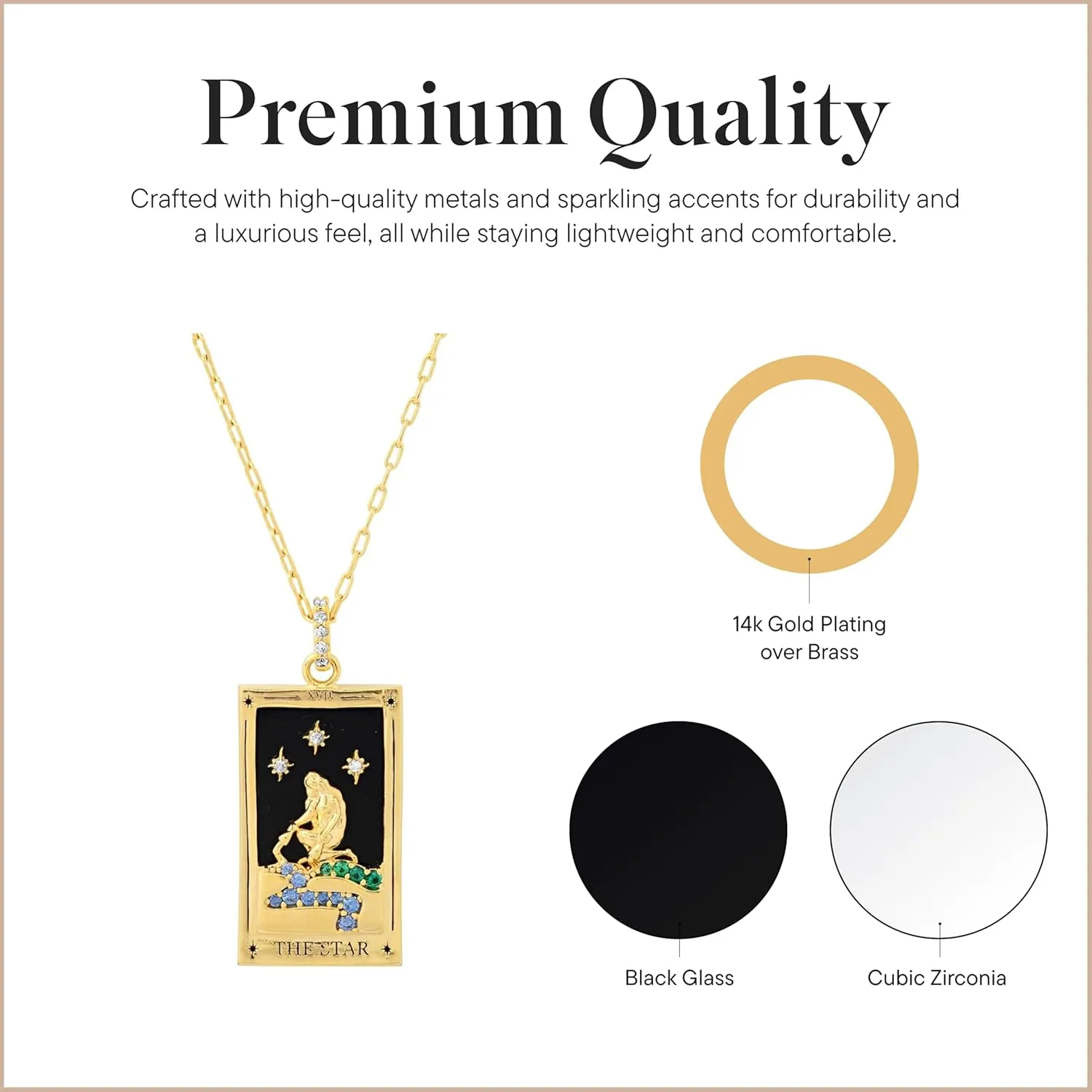 Rocksbox Tarot Card Pendant Necklace - Gold Chain Necklace for Women - 14k Gold Plating - Premium Quality Jewelry