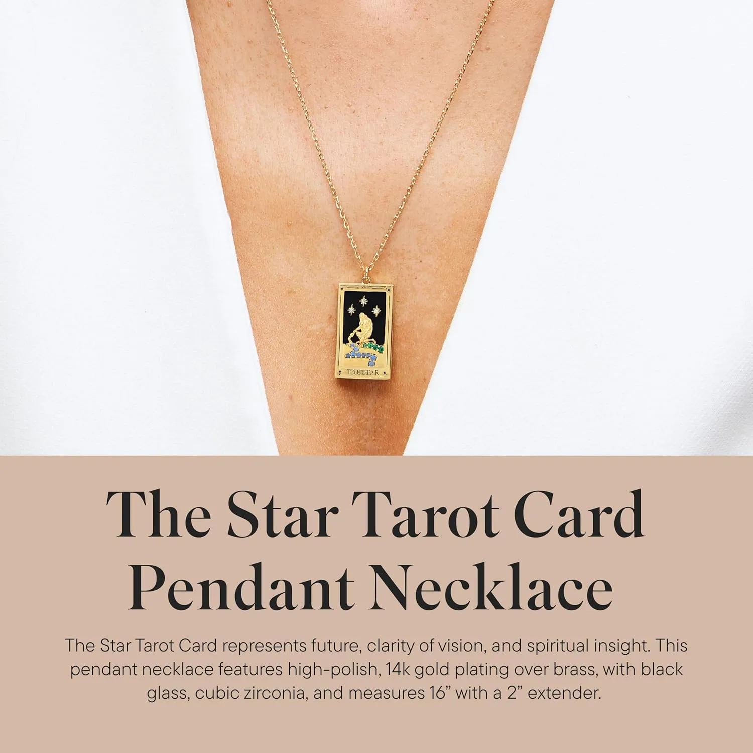 Rocksbox Tarot Card Pendant Necklace - Gold Chain Necklace for Women - 14k Gold Plating - Premium Quality Jewelry