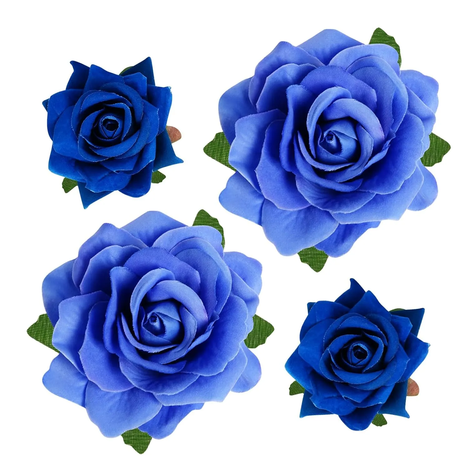 Rose Hair Clip - 4 Pcs Fabric Rose Flowers Hair Clips, Mexican Hair Flowers Pin up Headpieces for Woman Girl Wedding Party Mother's Day (2 Sizes) (Blue)