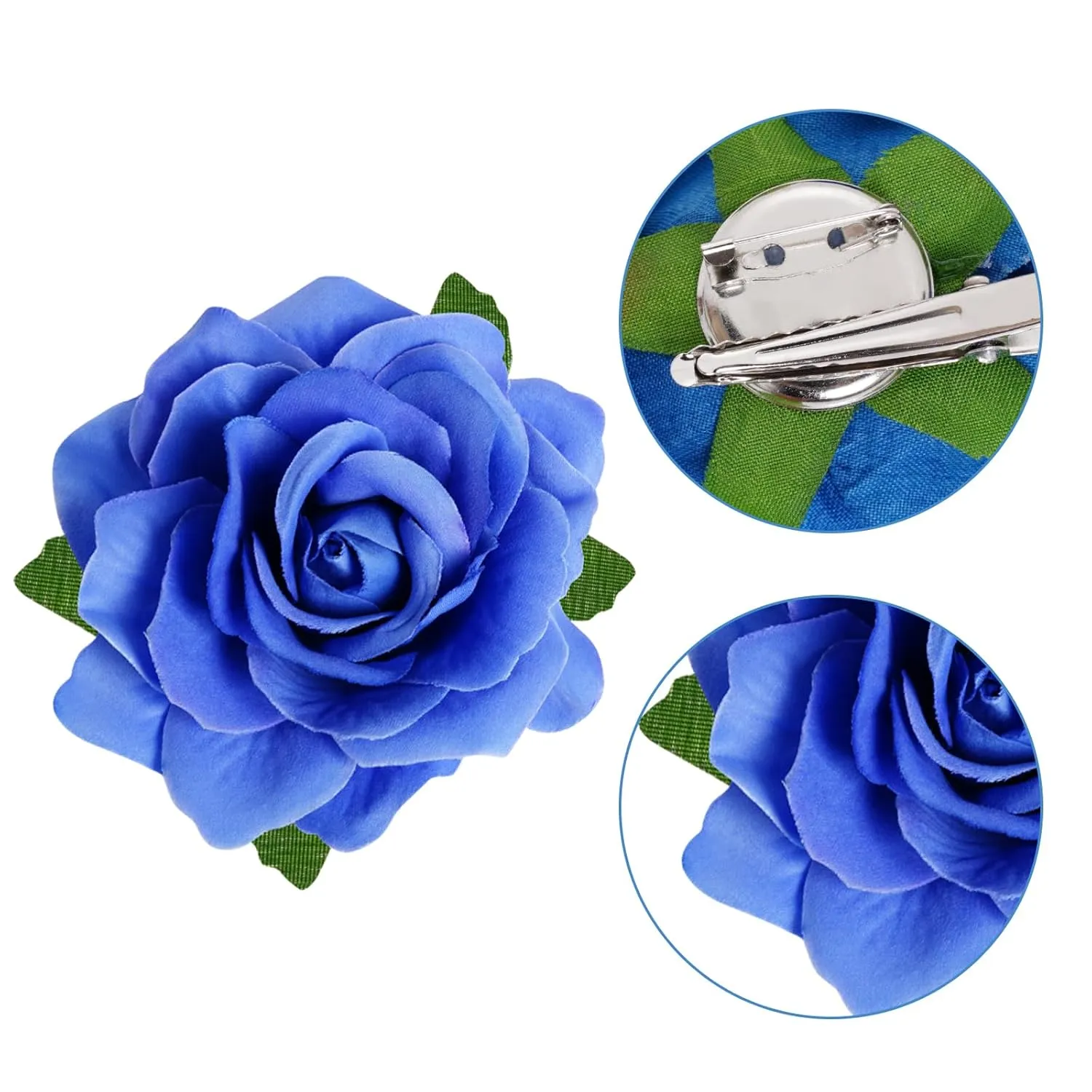 Rose Hair Clip - 4 Pcs Fabric Rose Flowers Hair Clips, Mexican Hair Flowers Pin up Headpieces for Woman Girl Wedding Party Mother's Day (2 Sizes) (Blue)