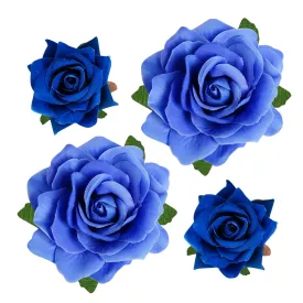 Rose Hair Clip - 4 Pcs Fabric Rose Flowers Hair Clips, Mexican Hair Flowers Pin up Headpieces for Woman Girl Wedding Party Mother's Day (2 Sizes) (Blue)