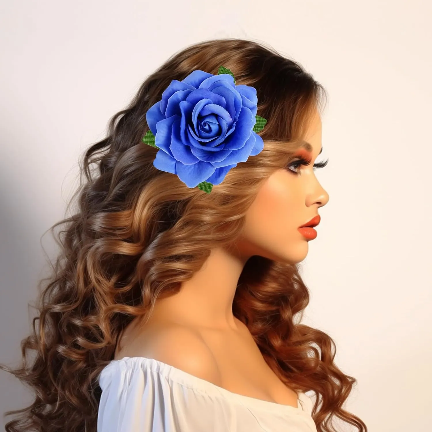 Rose Hair Clip - 4 Pcs Fabric Rose Flowers Hair Clips, Mexican Hair Flowers Pin up Headpieces for Woman Girl Wedding Party Mother's Day (2 Sizes) (Blue)