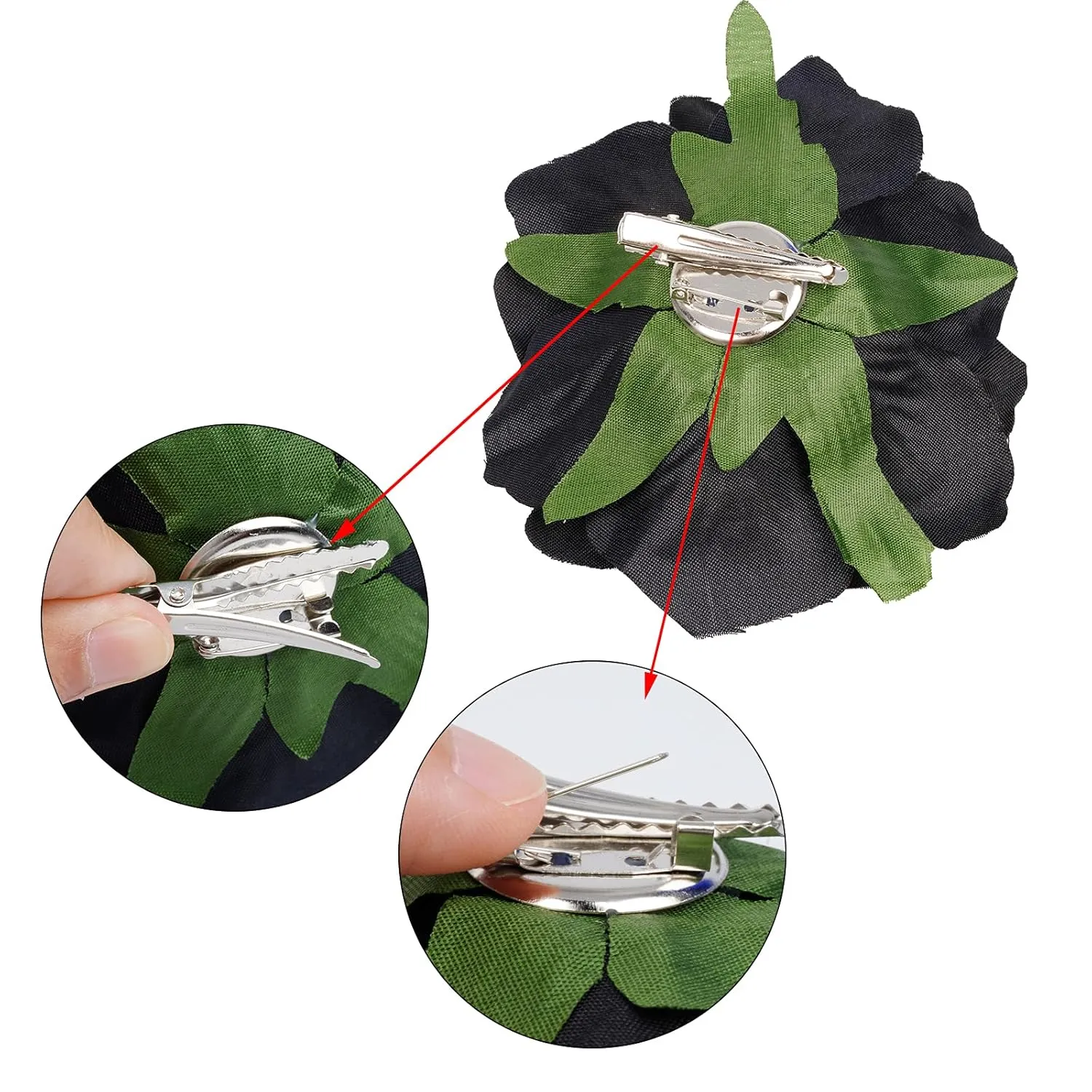 Rose Hair Clip Flower Hairpin Brooch, 4 Pcs Fabric Floral Clips Mexican Hair Flowers Pin up Headpieces for Woman Girl Wedding Party Mother's Day (Black)