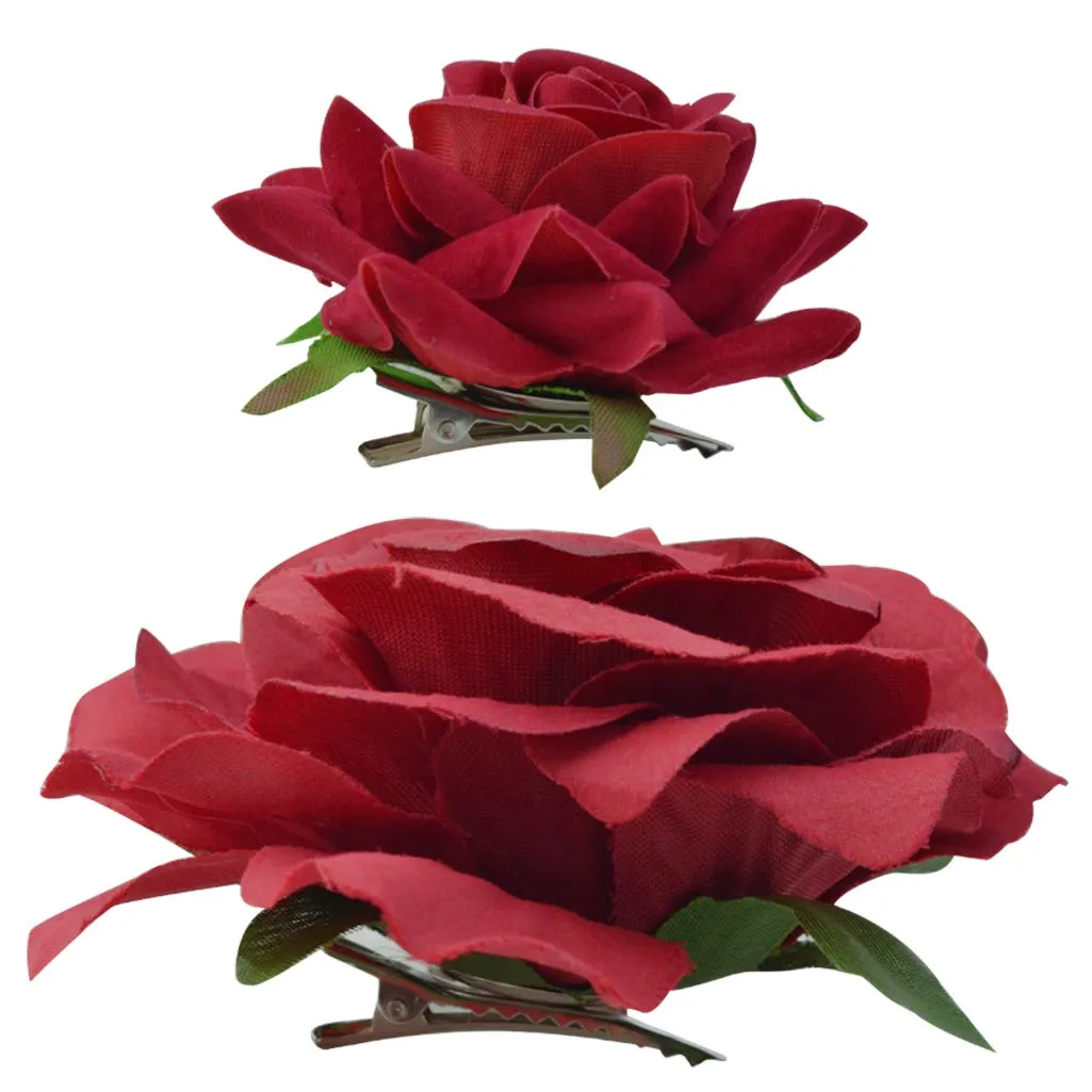 Rose Hair Clip Flower Hairpin Brooch Floral Clips, 4 Pcs Fabric Rose Flowers Hair Clips Mexican Hair Flowers Pin up Headpieces for Woman Girl Wedding Party Mother's Day