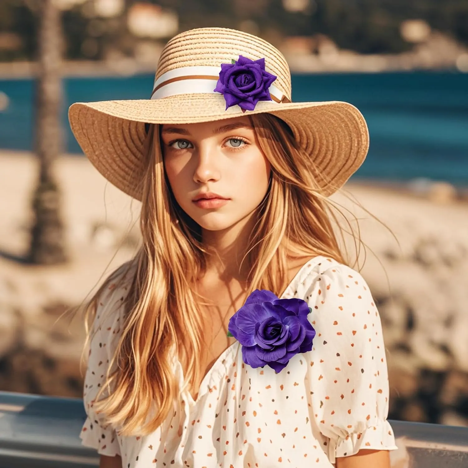 Rose Hair Clip Flower Hairpin Rose Brooch Floral Clips, 4 Pcs Fabric Rose Flowers Hair Clips Mexican Hair Flowers Pin up Headpieces for Woman Girl Wedding Party Mother's Day (Dark Purple)
