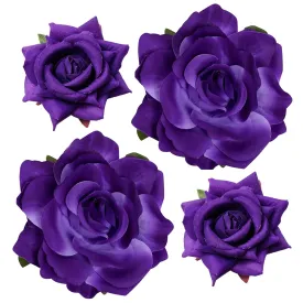 Rose Hair Clip Flower Hairpin Rose Brooch Floral Clips, 4 Pcs Fabric Rose Flowers Hair Clips Mexican Hair Flowers Pin up Headpieces for Woman Girl Wedding Party Mother's Day (Dark Purple)