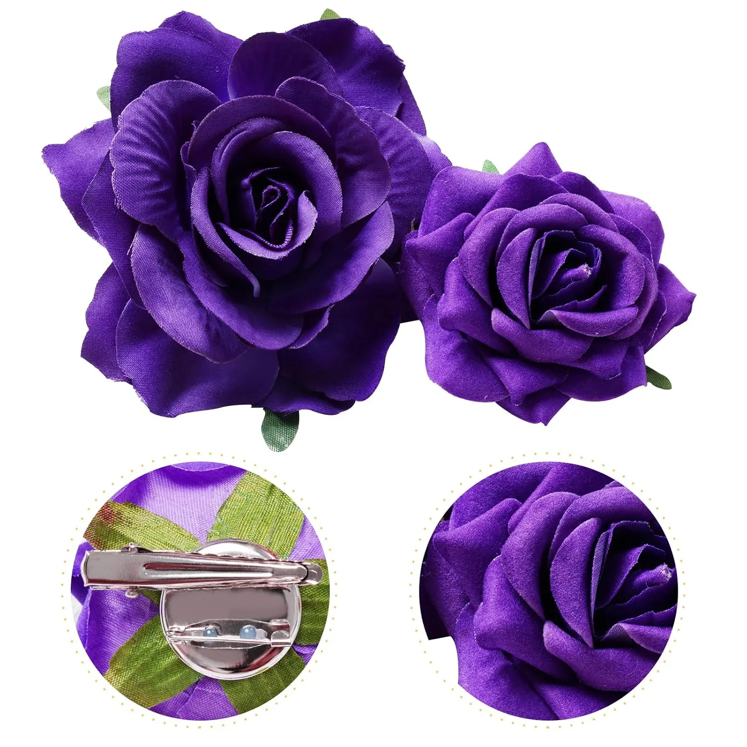 Rose Hair Clip Flower Hairpin Rose Brooch Floral Clips, 4 Pcs Fabric Rose Flowers Hair Clips Mexican Hair Flowers Pin up Headpieces for Woman Girl Wedding Party Mother's Day (Dark Purple)
