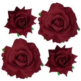 Rose Hair Clip Flower Hairpin Rose Brooch Floral Clips, 4 Pcs Fabric Rose Flowers Hair Clips Mexican Hair Flowers Pin up Headpieces for Woman Girl Wedding Party Mother's Day (Dark Red)